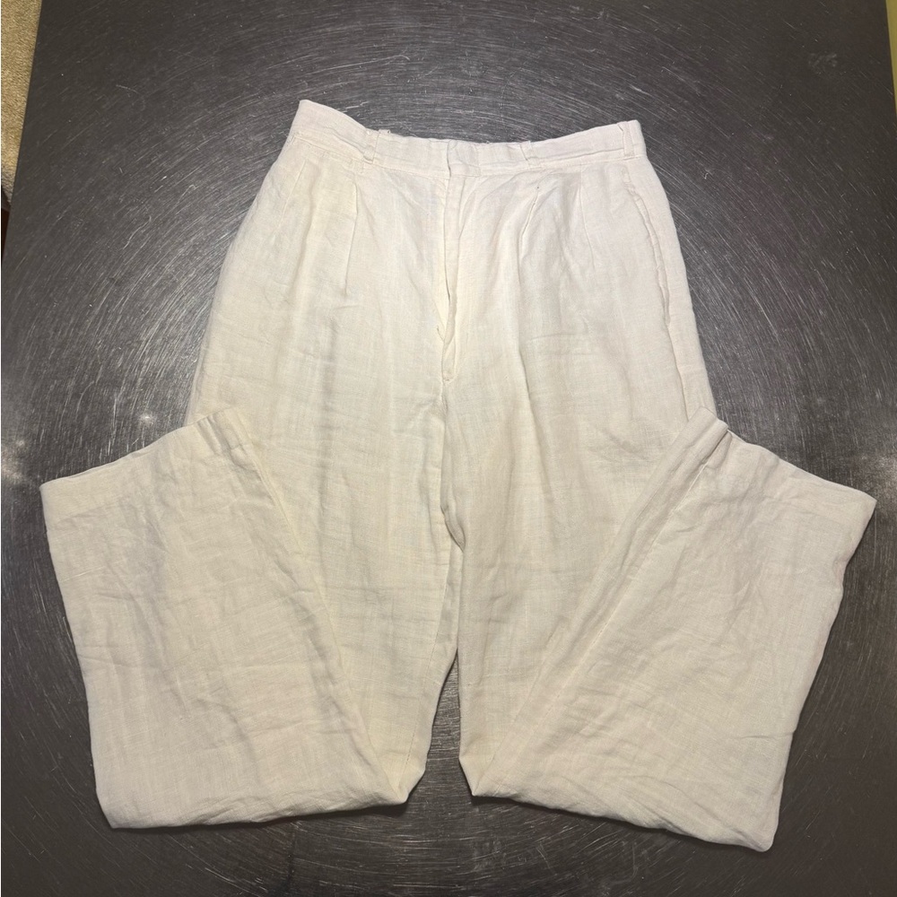 Vintage White Straight Leg Linen Pants
